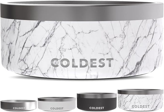Coldest Dog Bowl - Anti Rust Metal, Non Slip, 3 Layers Insulated Stainless Steel Dog Bowls - Spill Proof & Heavy Duty - Water Bowl for Dogs, Cats & Pets, Dish Washer Safe (100 oz, Carrara Marble)-PawvioPets