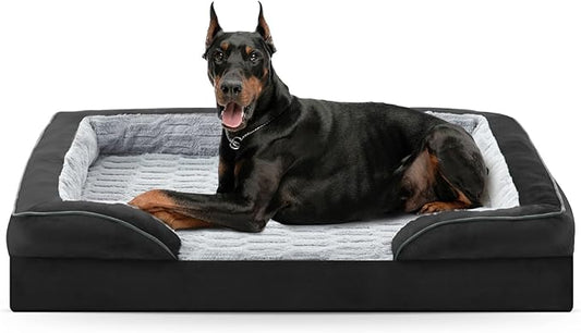 FURTIME Orthopedic Dog Bed for Extra Large Dogs - XL Plus Waterproof Dog Sofa Beds, Supportive Foam Pet Couch Bed with Removable Washable Cover, Waterproof Lining and Nonskid Bottom, Black-PawvioPets