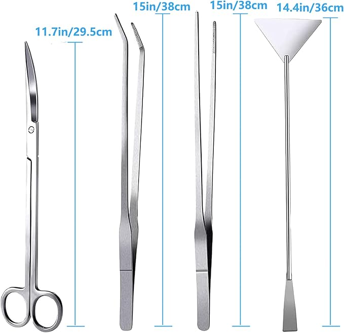 15in Aquascaping Tools, 4 in 1 Long Aquarium Tweezers Scissors Spatula, Stainless Steel Aquatic Plants Aquascaping Tools Set for Fish Starter Kits, Aquariums Tank and Terrarium-PawvioPets