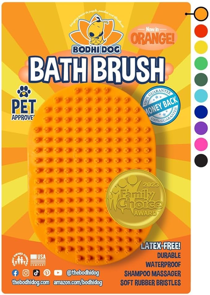 Bodhi Dog Shampoo Brush - Pet Grooming & Bath Supplies for Dogs and Cats - Bath Brush for Long & Short Hair - Premium Scrubber for Shower, Bathing & Massage (One Pack, Orange)-PawvioPets