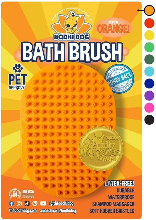 Bodhi Dog Shampoo Brush - Pet Grooming & Bath Supplies for Dogs and Cats - Bath Brush for Long & Short Hair - Premium Scrubber for Shower, Bathing & Massage (One Pack, Orange)-PawvioPets