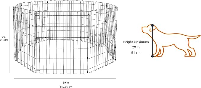 Amazon Basics Foldable Octagonal Metal Exercise Dog Playpen - Indoor/Ou, , Blacktdoor, No Door, Small (8 Panels, 24 x 30), Easy to assemble, store, and customize, 30" - Small, Black-PawvioPets