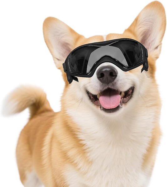Dog Goggles Dog Sunglasses for Medium Breed UV Protection Windproof with Adjustable Head Straps Chin Straps for Ride Car/Hiking Travel/On Beach-Black-PawvioPets