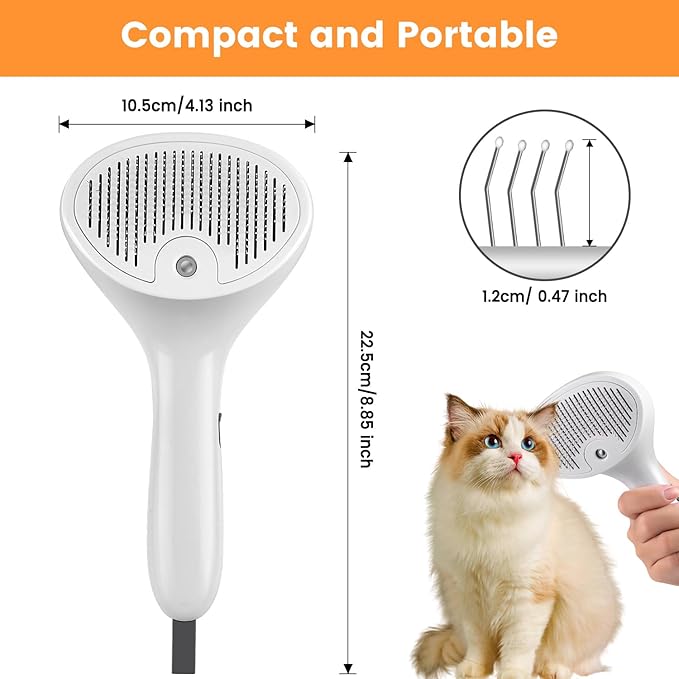 3 in 1 Cat Steam Brush for Cats & Dogs, Pet Spray Hair Removal Comb for Shedding & Grooming, Rechargeable Water Brush for Long & Short Haired Pets with Release Button(White)-PawvioPets
