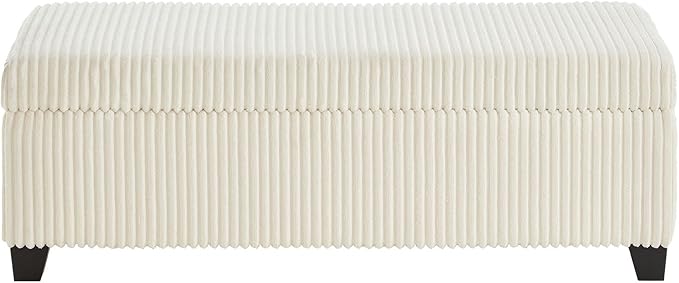 48" Ottoman with Storage, Corduroy Storage Ottoman Bench for Bedroom, End of Bed Bench with Safety Hinge for Living Room, Bedroom, Entryway, White-PawvioPets