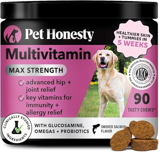 Dog Multivitamin Max Strength - 15 in 1 Vitamins for Health & Heart - Essentials Fish Oil, Glucosamine, Probiotics, Omega Fish Oil - Multivitamins Supplements for Skin and Coat-PawvioPets