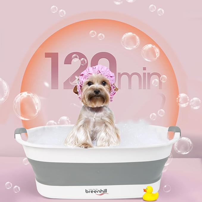 Collapsible Dog Bath Tub for Small Dogs & Cats, Portable Puppy Bath Tub with Water Drain Plug, Space Saving Foldable Pet Bathtub for Indoor & Outdoor Use, Grey-PawvioPets