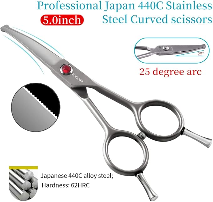 4.5" Curved Dog Scissors for Grooming Face and Paws with Safety Round Tip for Small Dogs Face Paw Ears Trimmer Professional Small Cat Grooming Shears (4.5" Curved, Gray)-PawvioPets