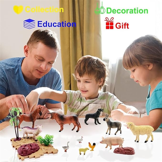 Farm Animal Figurines, Realistic Plastic Animals Toys with Fences Building Blocks, Farm Figures Playset Educational Birthday Gift for Kids & Toddlers, 53 PCS-PawvioPets