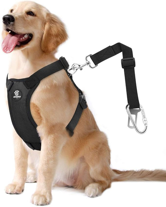 Dog Seat Belt, Safety Vest Dog Car Harness with Adjustable Buckle Dog Seat Belt for Vehicle Nylon Pet Safety Seat Belts Heavy Duty(L, Black)-PawvioPets