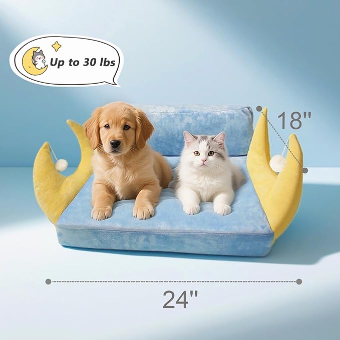 Cat Couch with Soft Pillow, Supportive Dog Couch, Cat Sofa with Removable Cover，Cute Moon Shaped, 24 Inch-PawvioPets