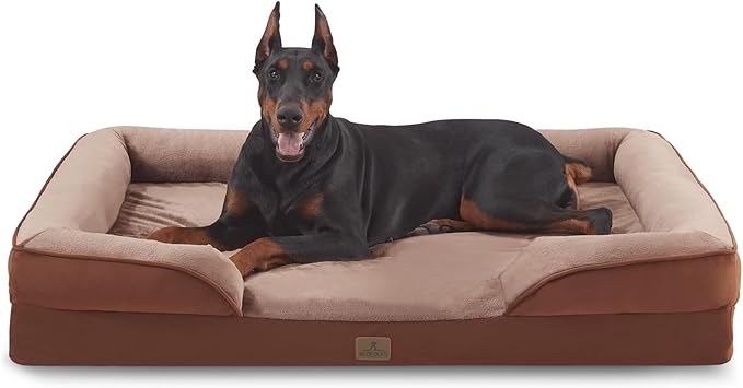 Bedfolks Orthopedic Dog Bed, Waterproof Dog Sofa Bed for Extra Large Dogs, Egg Foam Pet Couch Bed with Removable Washable Cover and Nonslip Bottom, Brown-PawvioPets