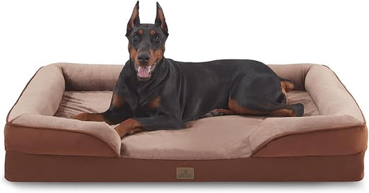 Bedfolks Orthopedic Dog Bed, Waterproof Dog Sofa Bed for Extra Large Dogs, Egg Foam Pet Couch Bed with Removable Washable Cover and Nonslip Bottom, Brown-PawvioPets