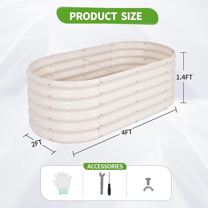Galvanized Raised Garden Bed Outdoor- 2 Pcs Raised Beds for Gardening| Metal Planter Box, Steel Raised Garden Bed Kit with Gloves for Vegetables, Flower, Herbs (4x2x1.4FT, White)-PawvioPets