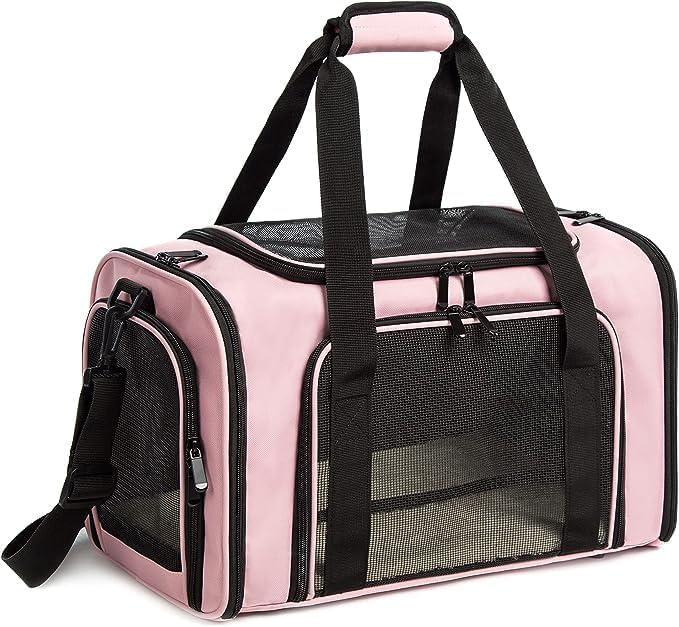 Cat Carrier Dog Carrier Pet Carrier Cat Bags for Small Medium Cats Dogs Puppies of 15 Lbs,of Airline Approved Small Dog Bag Soft Sided,Collapsible Travel Puppy Carrier (Large, Pink)-PawvioPets