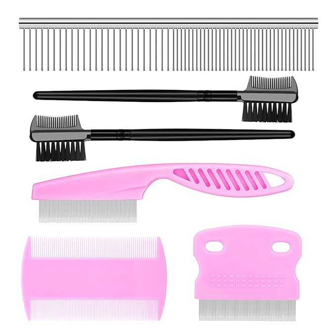 Flea Comb Lice Comb Cat Comb Dog Comb Pet Grooming Combs Tear Stain Remover Comb Remove Mucus Crust 2-in-1 Metal Round Smooth Teeth Comb Remove Floating Hair Tangles Dander (pink)-PawvioPets