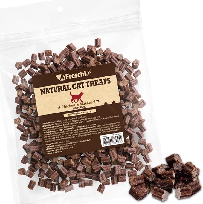 Afreschi Natural Cat Treats Chicken & Mackerel Star Shape 6 oz, All-Natural, High-Protein, Grain-Free, Healthy, Low-Fat, Easily Digestible-PawvioPets