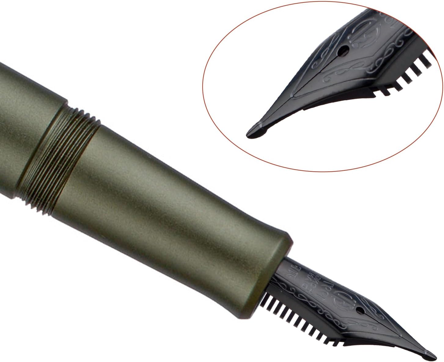 Hongdian M2 Black Forest Mini Fountain Pen, Long Blade Nib & Sleek Shape Aluminium Short Pocket Travel Pen (Army Green)