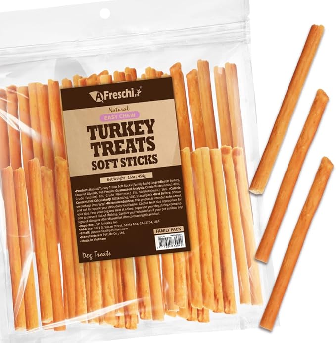 Afreschi Soft Turkey Stick Dog Treats – 16oz, USA-Sourced Trukey, All-Natural, Hypoallergenic, High-Protein, Low-Fat, Healthy & Easily Digestible, Puppy & Training Snack-PawvioPets