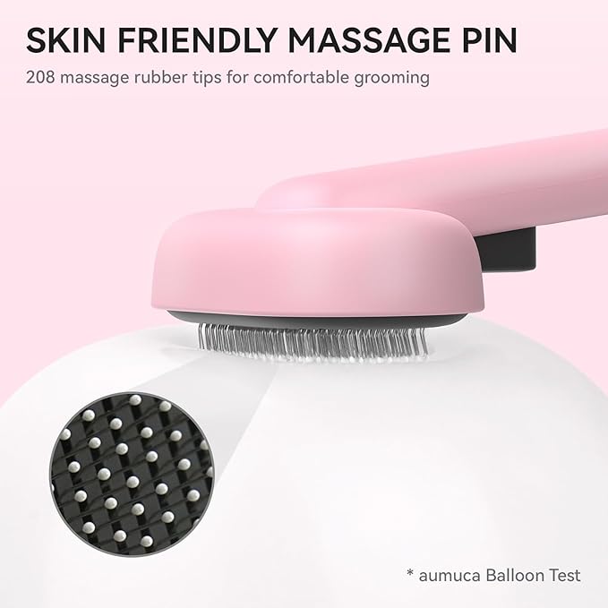 Aumuca Cat Brushes for Indoor Cats, Dog Hair Brush for Shedding, Cat Brush for Long or Short Haired Cats, Cat Grooming Deshedding Brush for Dog Kitten Horse Massage Removes Loose Fur, Pink-PawvioPets