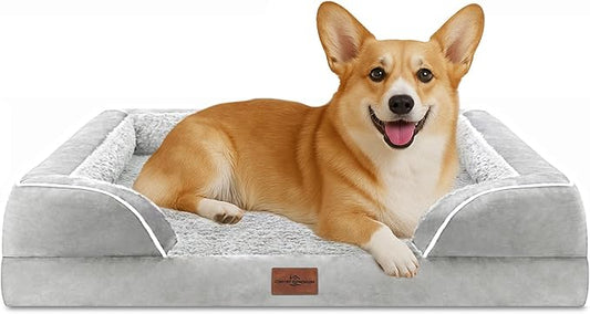 Comfort Expression Medium Dog Beds Waterproof Orthopedic Foam Dog Sofa Beds for Medium Large Dogs Comfy Pet Bed with Washable Removable Cover & Non-Slip Bottom(Medium,Grey White)-PawvioPets