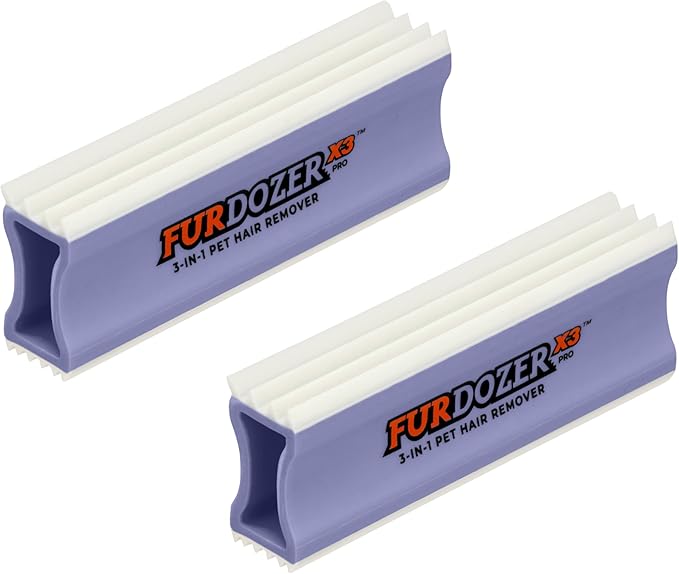 FurDozer X3 PRO Pet Hair Remover & Auto Detailing Tool - Cat & Dog Hair Remover for Carpet, Cars, Couch, Bedding, & Furniture - Reusable Pet Hair Removal Tool for Fur & Lint, 5" (Purple, 2-Pack)-PawvioPets