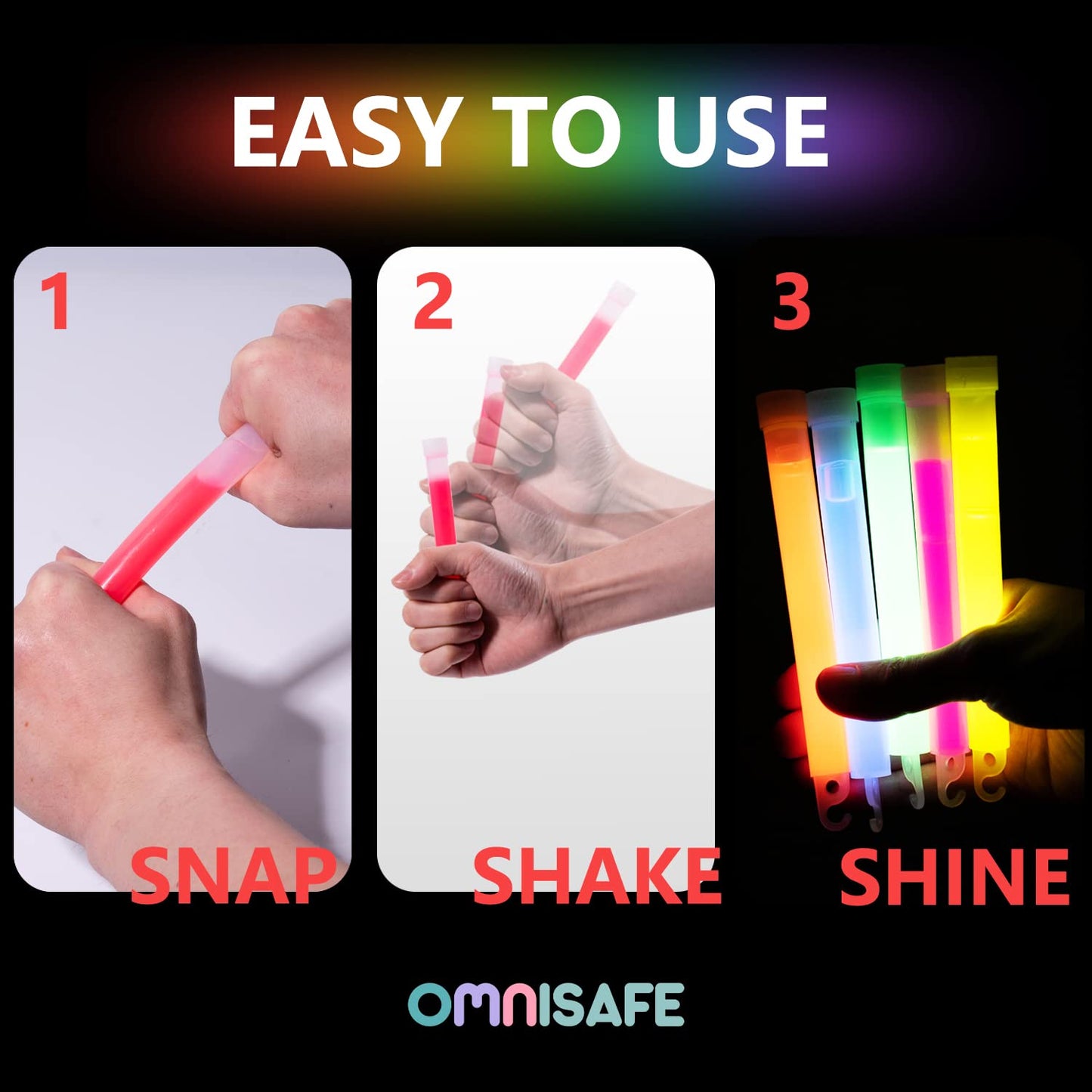 96 Ultra Bright Large Glow Sticks with 96 Black PE String, Multi Use Colourful 6 Inch Glowsticks for Parties, Camping, Emergency Glow Sticks For Blackout, Long-lasting Lighting Waterproof and