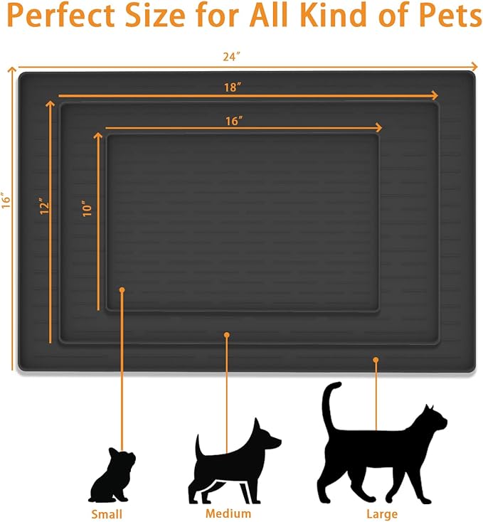 18" x 12" Dog Food Mat, Silicone Pet Mats for Food and Water, Nonslip Pet Feeding Mats for Floors, Dog Cat Bowl Mat with Raised Edges, Lake Blue-PawvioPets