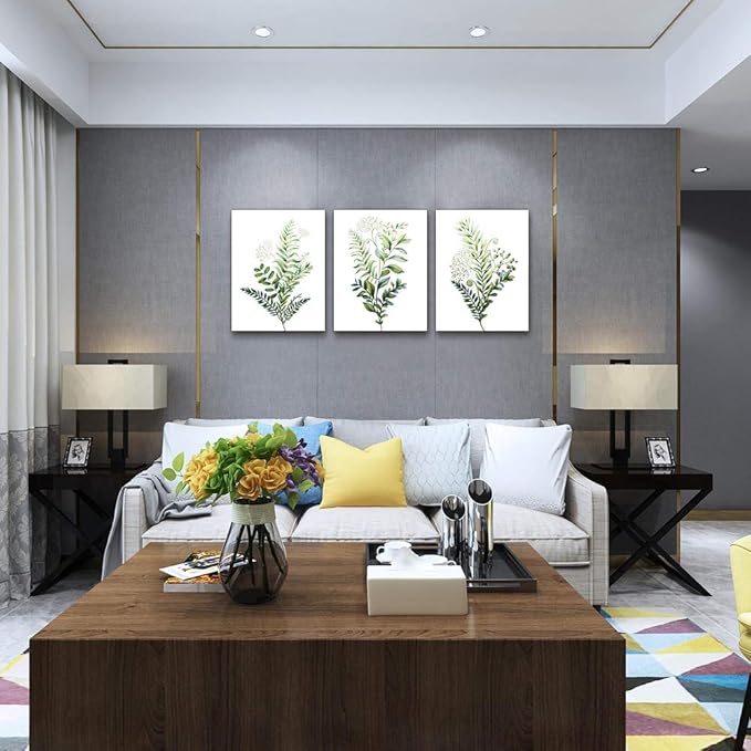 Canvas Wall Art For Living Room Large Size Wall Decorations For Kitchen Office Wall Decor Framed Canvas Print Poster Wall Painting Bedroom Green Leaves Wall Pictures Home Decor 20"X 28" 3 Piece-PawvioPets