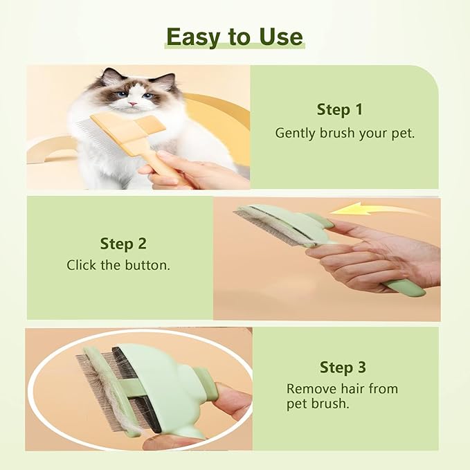 2PCS Self CleaningPetComb Grooming Brush,PetComb for Dogs & Cats, Brush for Cats, Cat dog comb Pet Grooming for Massaging and Cleaning Shedding Hair (Green+Yellow)-PawvioPets