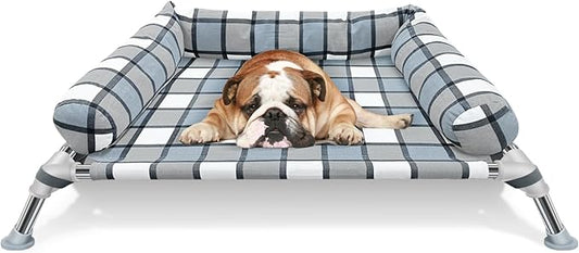 Elevated Raised Dog Bed Cot - Cooling Dog Bed with Pillows, Portable Washable Pet Cot with Metal Frame for Indoor & Outdoor Use-PawvioPets