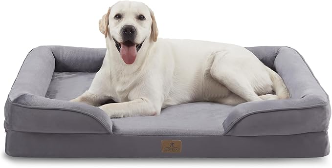 Bedfolks Orthopedic Dog Bed XL, Waterproof Dog Sofa Bed for Extra Large Dogs, Egg Foam Pet Couch Bed with Removable Washable Cover and Nonslip Bottom, Dark Grey-PawvioPets