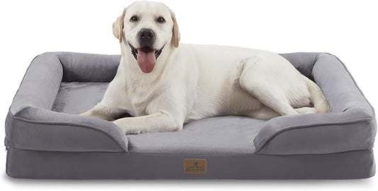 Bedfolks Orthopedic Dog Bed XL, Waterproof Dog Sofa Bed for Extra Large Dogs, Egg Foam Pet Couch Bed with Removable Washable Cover and Nonslip Bottom, Dark Grey-PawvioPets