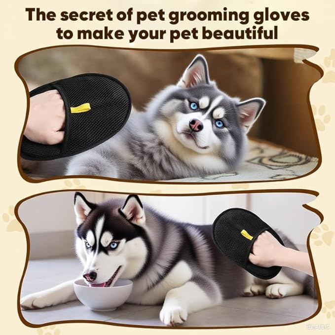 2025 Upgraded Pet Hair Removal Glove |Double-Sided – Reusable Grooming & Bathing Glove for Dogs and Cats |Soft Silcone Touch |Easy Deshedding and Cleaning Mitt (Black, 2 PCS)-PawvioPets