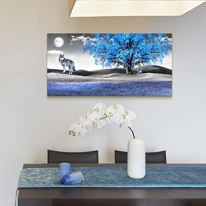 Canvas Wall Art For Living Room Family Wall Decor For Bedroom Modern Office Decorations Blue Tree Wall Pictures Artwork Black And White Scenery Paintings Room Canvas Art Prints Home Decor 20" X 40"-PawvioPets