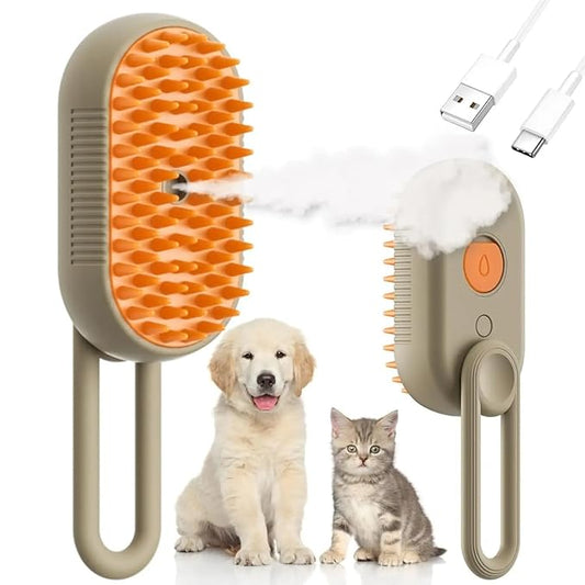 4 in 1 Cat Steam Brush Rechargeable pet spray comb Steam Brush for Cats and Dogs, Massage, Cleaning, Shedding & Combing Multifunctional Hair Removal Anti Static Grooming Tool for home (Beige)-PawvioPets