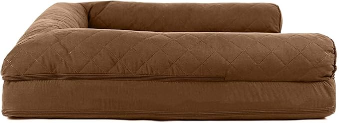 Furhaven Cooling Gel Dog Bed for Large Dogs w/ Removable Bolsters & Washable Cover, For Dogs Up to 95 lbs - Quilted Sofa - Toasted Brown, Jumbo/XL-PawvioPets