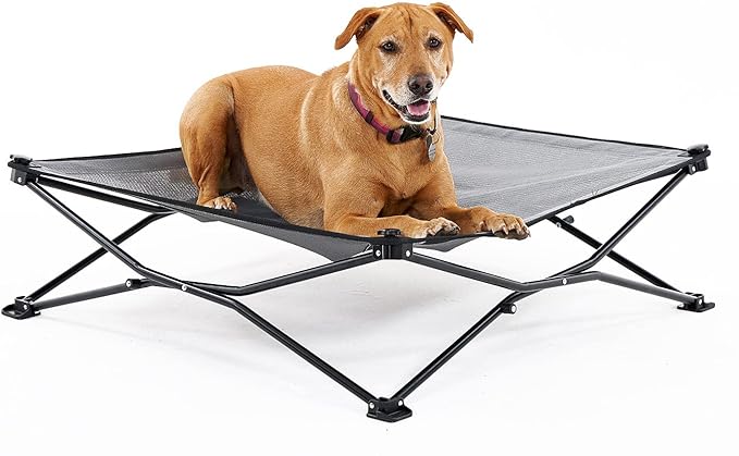 Coolaroo On-The-Go Elevated Dog Bed - Foldable Pop-Up Travel Dog Bed with Breathable, Moisture-Resistant Fabric, Carry Bag Included, Lightweight & Portable, Steel Gray, Large-PawvioPets
