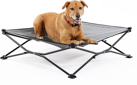 Coolaroo On-The-Go Elevated Dog Bed - Foldable Pop-Up Travel Dog Bed with Breathable, Moisture-Resistant Fabric, Carry Bag Included, Lightweight & Portable, Steel Gray, Large-PawvioPets