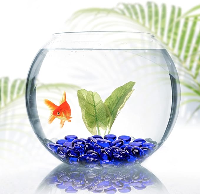 FUTUREPLUSX 1LB Blue Flat Glass Marbles, Premium Dark Blue Aquarium Rocks Fish Tank Gravel Stones Bulk Pebbles Decorative Beads for DIY Crafts Vase Fillers Table Scatter Decor-PawvioPets