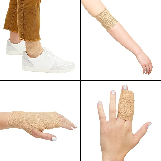 12-Rolls Self Adherent Bandage Wrap, Vet Tape - 3 in x 5 Yds Breathable, Elastic Cohesive Wrap Tape for Wrist, Swelling, Sports, Tattoo (Tan)-PawvioPets