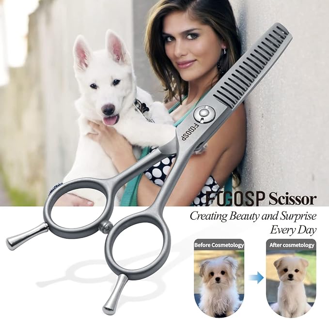 4.5" Thinning Shears for Dogs Grooming Face with Safety Round Tip for Small Dogs Face Paw Ears Trimmer Professional Small Cat Grooming Scissors (4.5" Blender, Gray)-PawvioPets