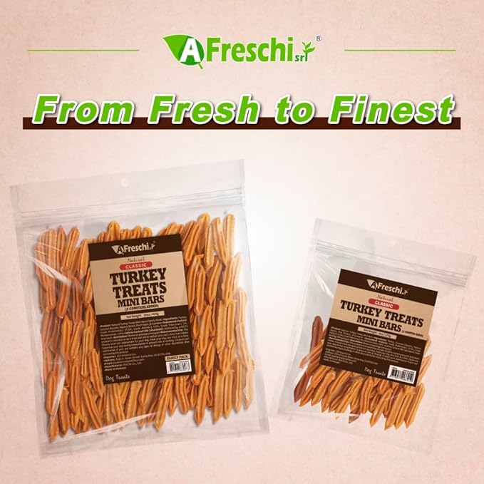Afreschi Natural Turkey Treats Mini Bars – 6 oz, USA-Sourced Trukey, All-Natural, Hypoallergenic, Low-Fat, Healthy & Easily Digestible, Puppy & Training Snack-PawvioPets