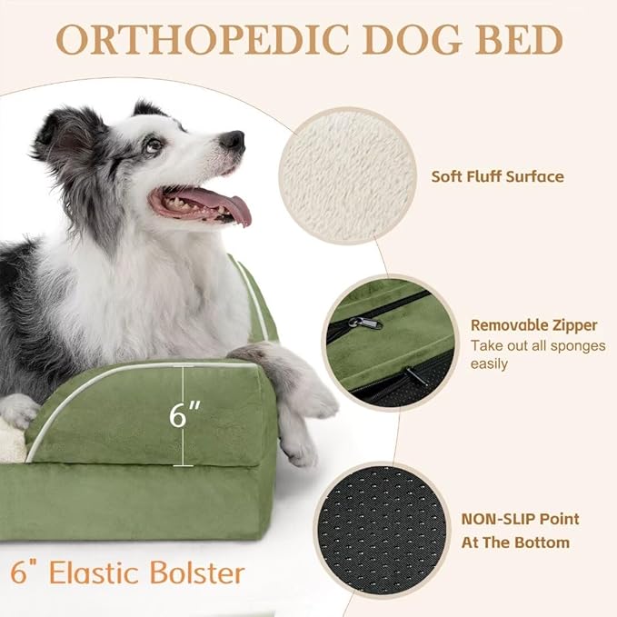 Comfort Expression XXL Orthopedic Dog Bed for Extra Large Dogs, Orthopedic Foam Dog Beds Washable, Waterproof Pet Sofa Couch with Removable Cover & Non-Slip Bottom(XX-Large,Light Green)-PawvioPets