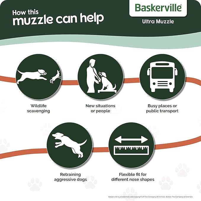 BASKERVILLE ULTRA MUZZLE - Patented Humane Design, Breathable, Dog can Pant and Drink, Adjustable, Padded, Dog Training Muzzle for Large Dogs, Prevents Biting, Wildlife Scavenging (Size 5, Black)-PawvioPets