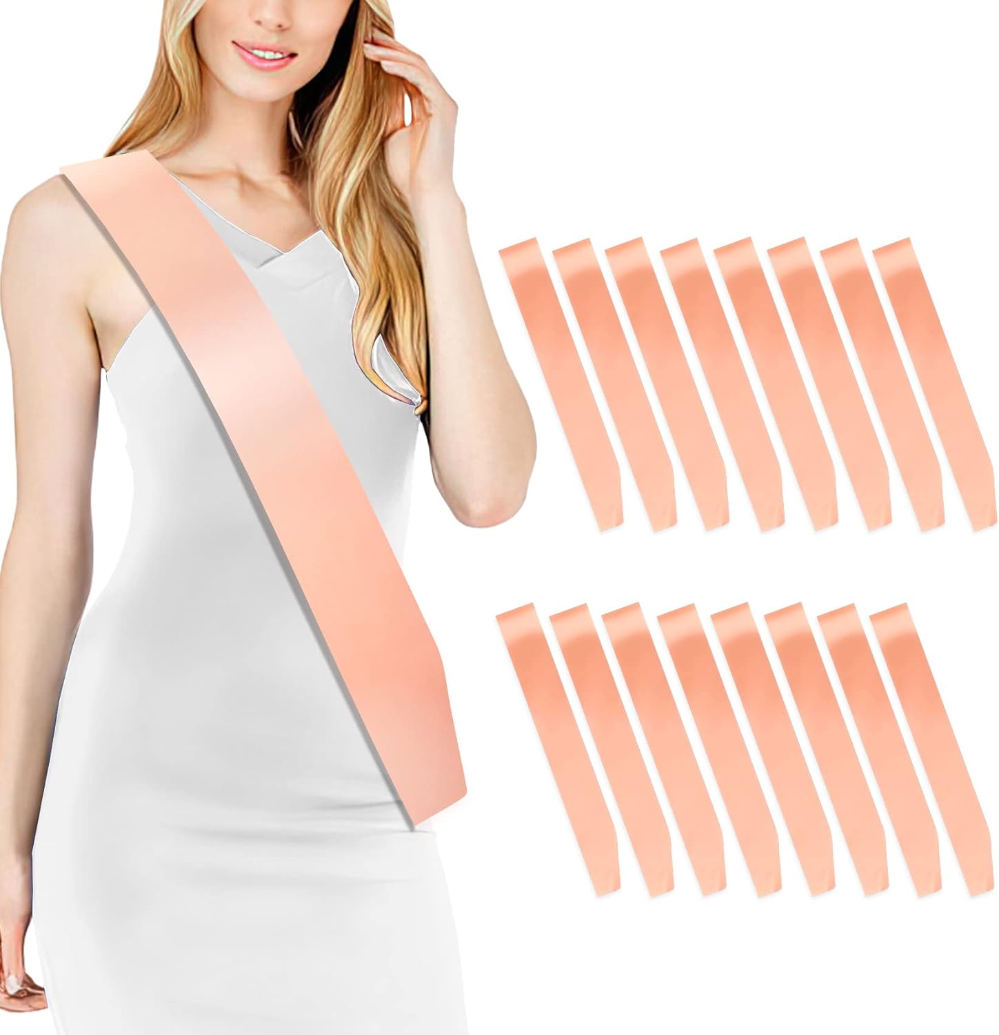 16 Pcs Satin Sash - Champagne, Bride To Be, Plain, DIY Sashes For Pageants, Graduation, Hen Party, Homecoming, Wedding