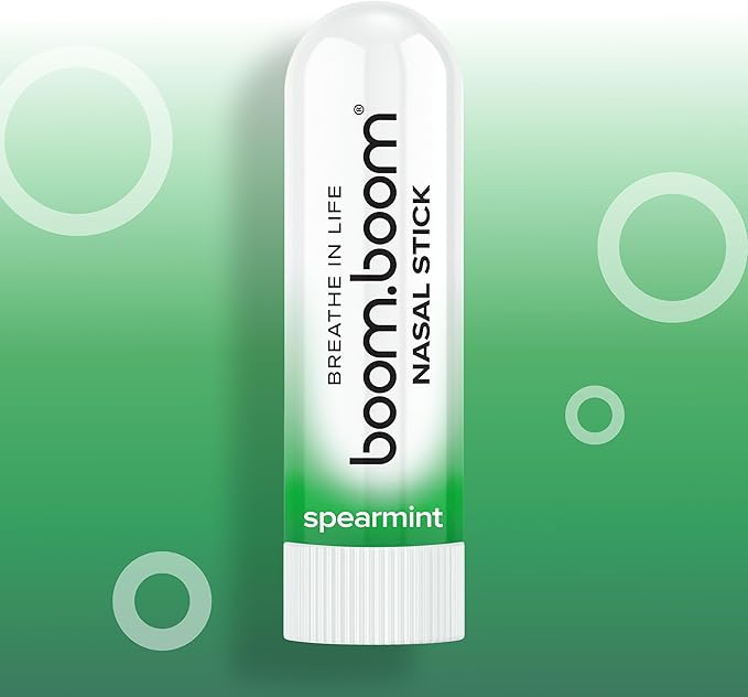 BoomBoom Nasal Stick | Vapor Flow Technology | Cool Refreshing Sensation | Natural Mood Boost | Simple Ingredients | Essential Oils + Menthol Inhaler (Spearmint)-PawvioPets
