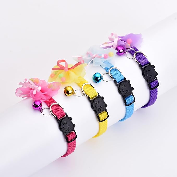 16 PCS Cute Cat Collar with Bells Kitten Collars for Girls Pink Cat Collar Breakaway Cat Collars for Girl Cats Small Kitten Collar with Bell Boy Pet Collar for Cats Kitten Supplies Flower Cat Collar-PawvioPets
