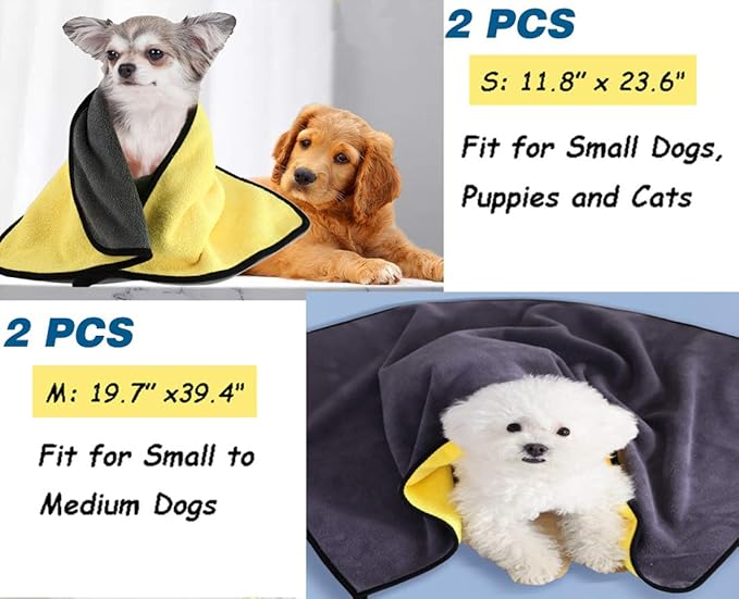 2 Pack Dog Towels Super Absorbent Pet Bath Towel Microfiber Dog Drying Towel for Small Medium Large Dogs and Cats, Machine Washable, 19.7Inch x 39.4Inch, Yellow-Grey & Green-Grey-PawvioPets