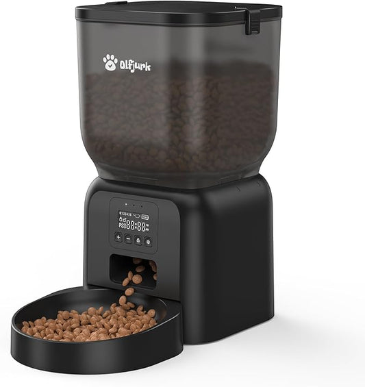 Automatic Dog & Cat Feeder with Freshness Preservation, 4L Timed Cat Feeder with LCD Screen.Up to 6 Meals Per Day and 1-15 Portion for Cats & Dog (Black)-PawvioPets